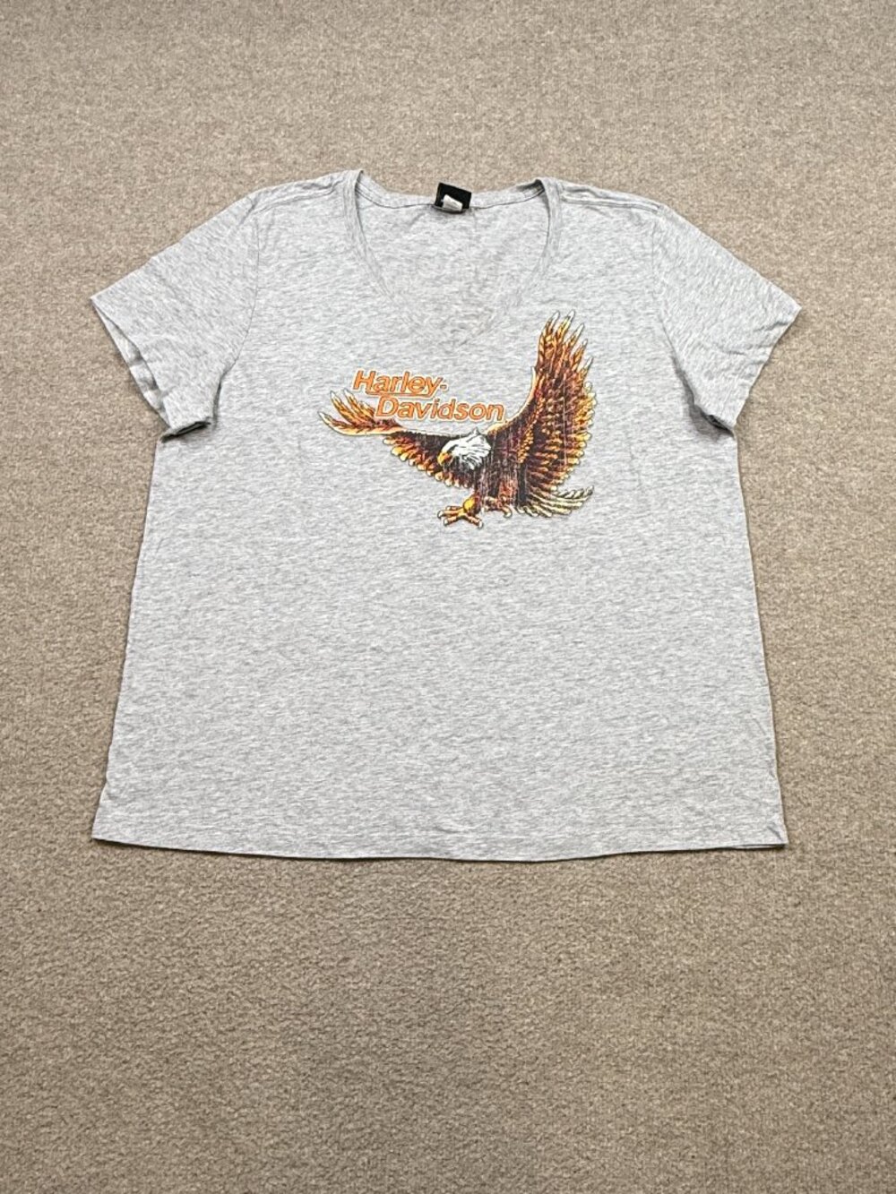 Harley Davidson T Shirt Women's Size 2XL Gray V Neck Eagle Graphic